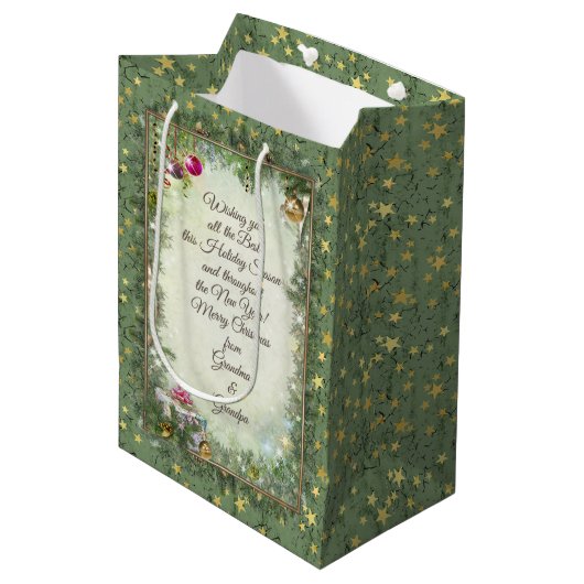 Weihnachtsgeschenktasche mit Ihrem Text Mittlere Geschenktüte (Vorderseite Schrägansicht)