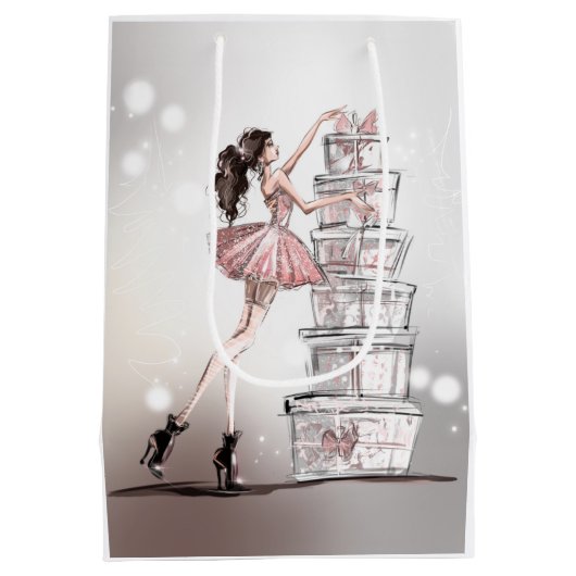 Weihnachtsgeschenktasche mit Mode Illustration. Mittlere Geschenktüte (Rückseite)