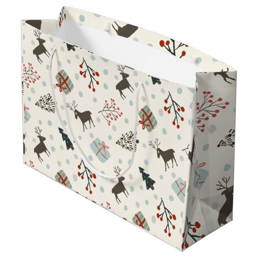 Weihnachtsgeschenktasche mit Rentieren Große Geschenktüte (Rückseite Schrägansicht)