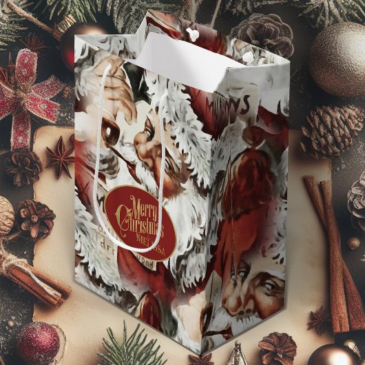 Weihnachtsgeschenktasche mit Vintagem Weihnachtsma Mittlere Geschenktüte