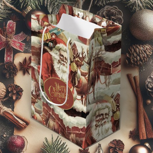 Weihnachtsgeschenktasche mit Vintagem Weihnachtsma Mittlere Geschenktüte