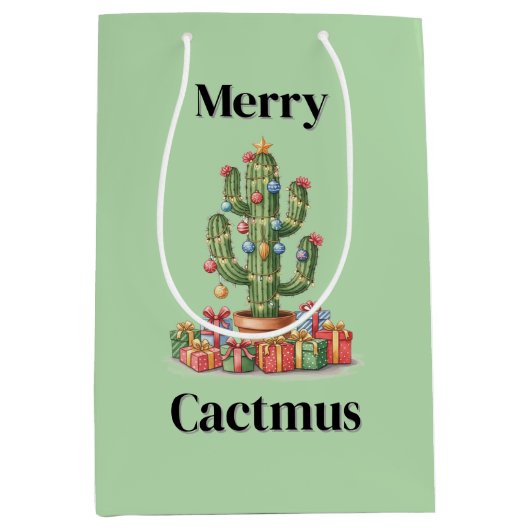 Weihnachtsgeschenktasche Mittel-Merry Cactmus Mittlere Geschenktüte (Vorderseite)