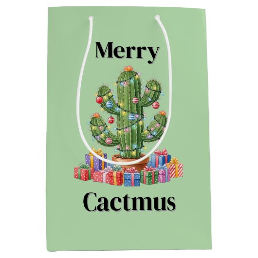 Weihnachtsgeschenktasche Mittel-Merry Cactmus Mittlere Geschenktüte (Vorderseite)