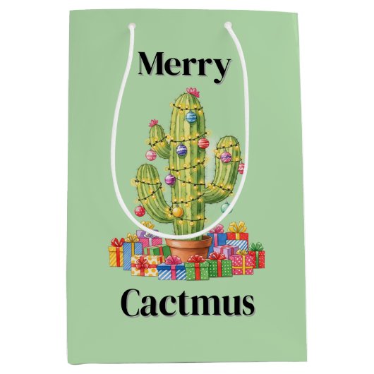 Weihnachtsgeschenktasche Mittel-Merry Cactmus Mittlere Geschenktüte (Vorderseite)