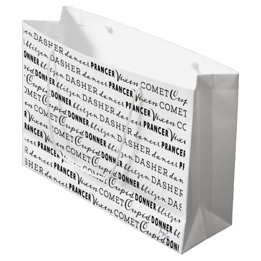 Weihnachtsgeschenktasche | Santas Rentiere Große Geschenktüte (Vorderseite Schrägansicht)
