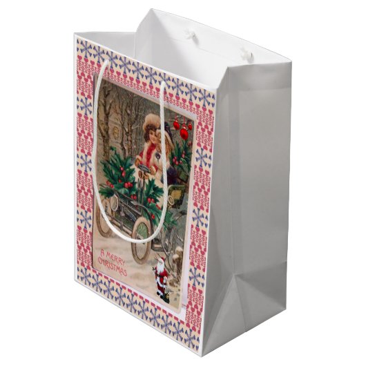 Weihnachtsgeschenktaschen Vintag Mittlere Geschenktüte (Rückseite Schrägansicht)