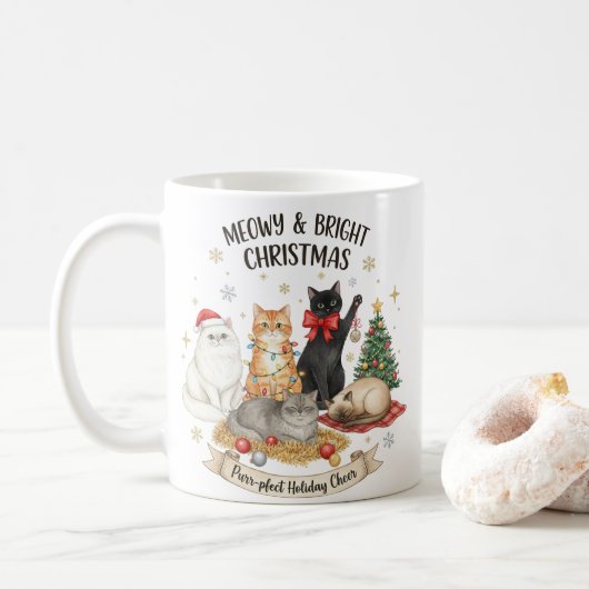 Weihnachtsgeschenktasse für Katzenliebhaber Kaffeetasse (Mit Donut)