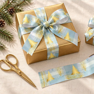 Weihnachtsgeschenkverpackung Gold Tanne & Pastell Satinband