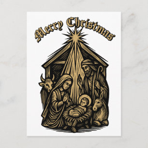 Weihnachtsgeschichte Retro-Mittelalterlicher Holzs Feiertagspostkarte