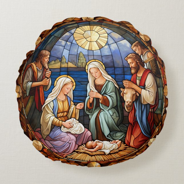 Weihnachtsgeschichte  rundes kissen (Vorderseite)