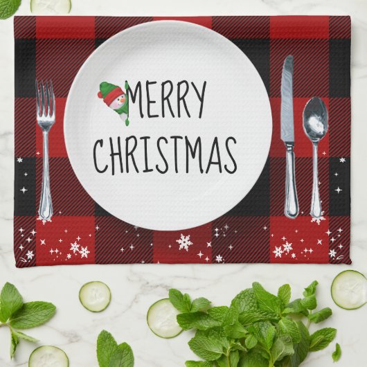 Weihnachtsgeschirr auf Buffalo Karierte Küchentüch Geschirrtuch (Gefaltet)