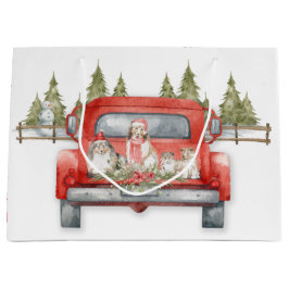 Weihnachtsgeschirr in einem Vintagen roten LKW Große Geschenktüte