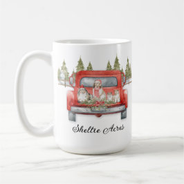 Weihnachtsgeschirr in einem Vintagen roten LKW Kaffeetasse