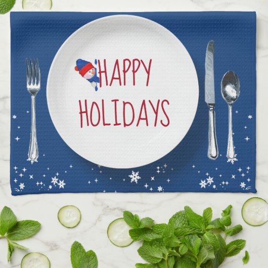 Weihnachtsgeschirr mit Schneemann Küchentuch (Gefaltet)