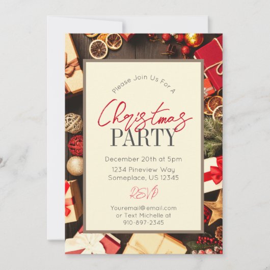 Weihnachtsgeschmack auf Rustikales Holz Weihnachte Einladung (Vorderseite)