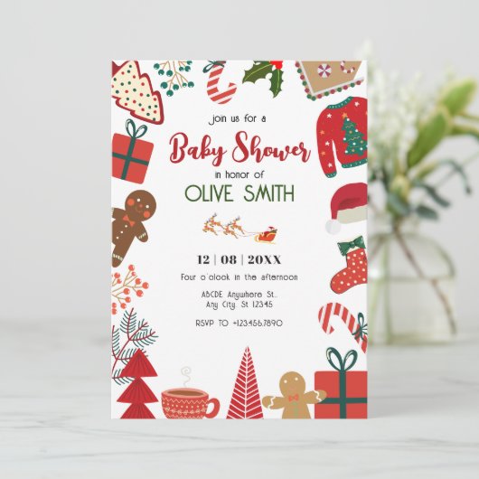 Weihnachtsgeschmack Kinderdusche Einladung (Stehend Vorderseite)