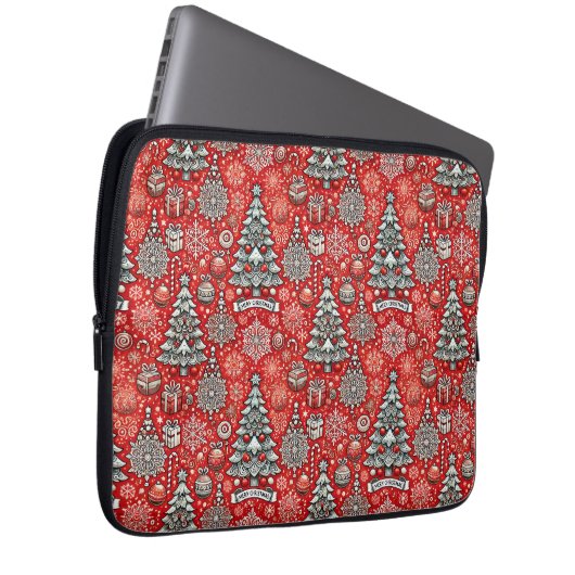 Weihnachtsgeschmack mit Bäumen, Schneeflocken Laptopschutzhülle (Vorne Rechts)