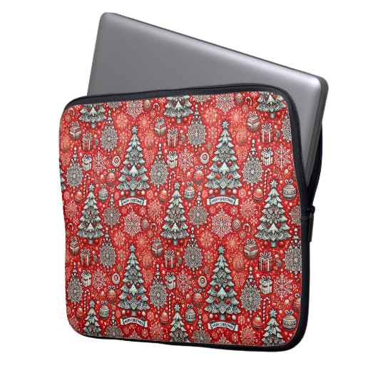 Weihnachtsgeschmack mit Bäumen, Schneeflocken Laptopschutzhülle (Vorderseite Links)