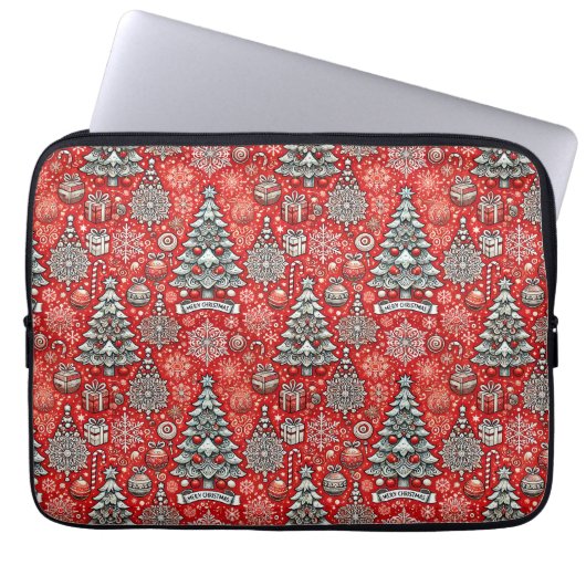 Weihnachtsgeschmack mit Bäumen, Schneeflocken Laptopschutzhülle (Vorderseite)