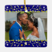 Weihnachtsgeschmack mit blauen Fotos Keramikornament (Vorderseite)