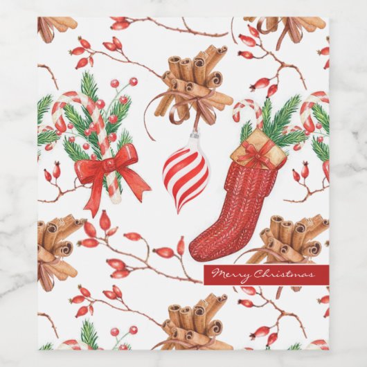 Weihnachtsgeschmack Zimt und Peppermint Muster Weinetikett (Einzelnes Label)