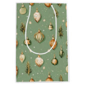 Weihnachtsgeschmuck Muster Grün Mittlere Geschenktüte (Vorderseite)