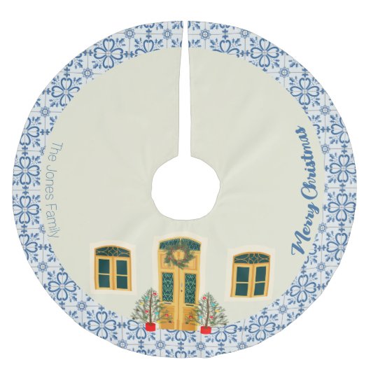 Weihnachtsgeschoss und portugiesische Fliesen Polyester Weihnachtsbaumdecke (Vorderseite)