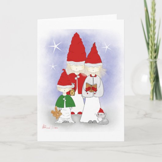 Weihnachtsgeschwister singen Grußkarten Feiertagskarte (Vorderseite)