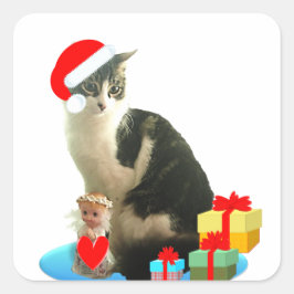 Weihnachtsgestaffel und niedlicher Engel Quadratischer Aufkleber