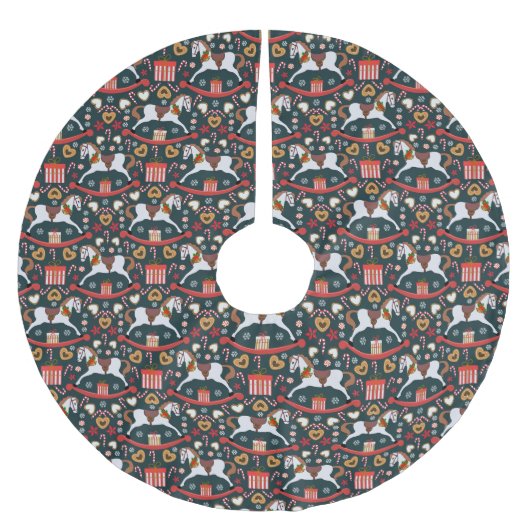 Weihnachtsgestecke Schaukelpferde Dunkelblauer Bau Polyester Weihnachtsbaumdecke (Vorderseite)