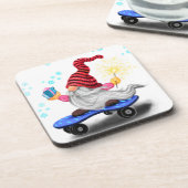 Weihnachtsgetränk Coaster Skater Gnome mit Geschen Getränkeuntersetzer (Linke Seite)