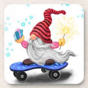 Weihnachtsgetränk Coaster Skater Gnome mit Geschen Getränkeuntersetzer