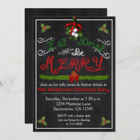 Weihnachtsgetränk Vintag Chalkboard Einladung (Vorne/Hinten)