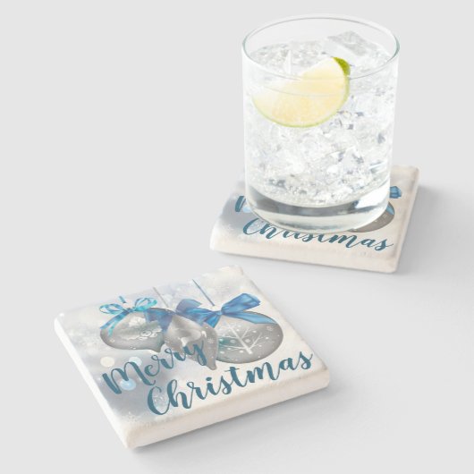 Weihnachtsgetränke Küsten Ornamente Winterschnee Steinuntersetzer (Seitenansicht)