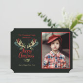 Weihnachtsgeweih-Foto-Karte Feiertagskarte (Stehend Vorderseite)