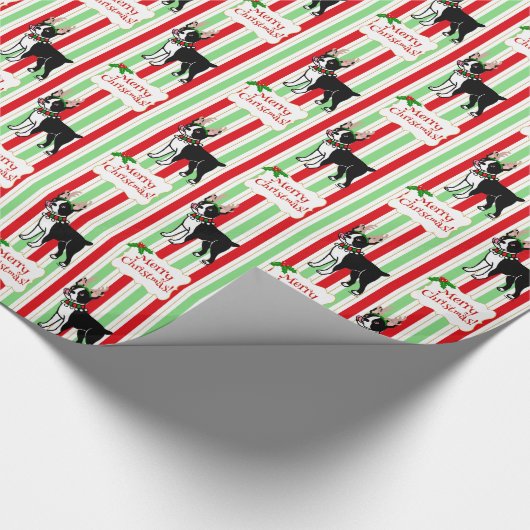 Weihnachtsgeweihe Bostons Terrier Geschenkpapier (Ecke)