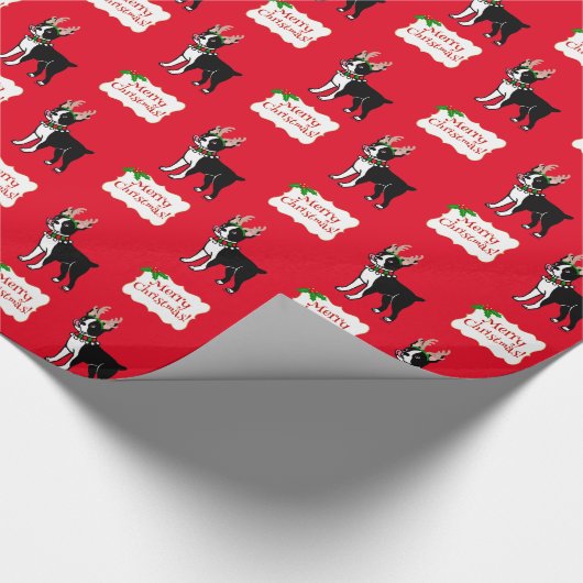 Weihnachtsgeweihe Bostons Terrier Geschenkpapier (Ecke)