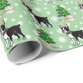 Weihnachtsgeweihe Bostons Terrier Geschenkpapier (Rolleneckpunkt)