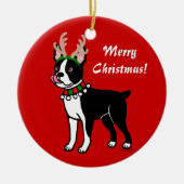 Weihnachtsgeweihe Bostons Terrier Keramik Ornament (Vorne)
