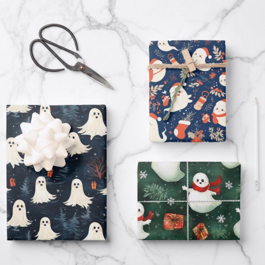 Weihnachtsghost-Wrapping-Papier Geschenkpapier Set (Vorderseite)