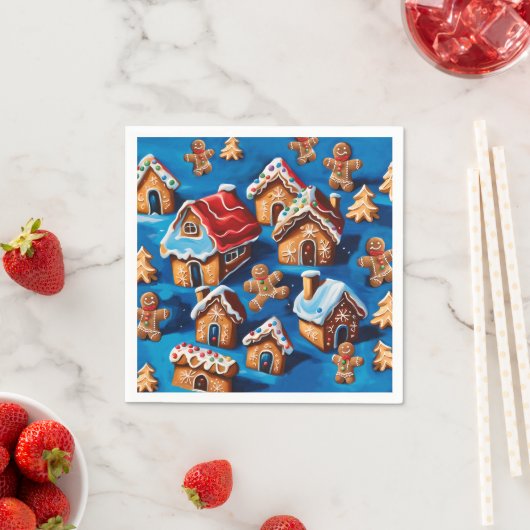 Weihnachtsginger Cookies Houses Trees Holiday Deko Serviette (Beispiel)