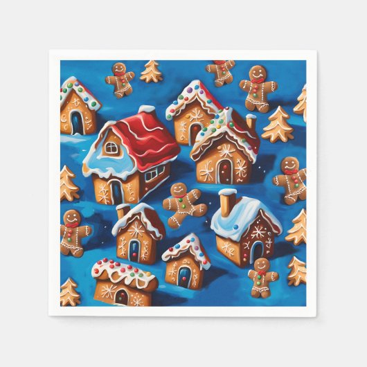 Weihnachtsginger Cookies Houses Trees Holiday Deko Serviette (Vorderseite)