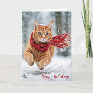 Weihnachtsginger-Katze im Schneeflocken Feiertagskarte