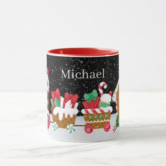 Weihnachtsgingerbäckerzug mit Namen Tasse (Zentrum)