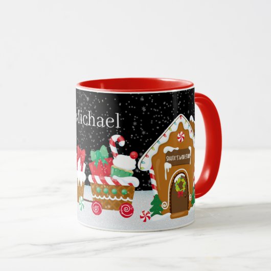 Weihnachtsgingerbäckerzug mit Namen Tasse (VorderseiteRechts)