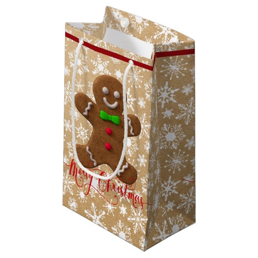 Weihnachtsgingerbrot auf Papiertüte aussehen Kleine Geschenktüte (Vorderseite Schrägansicht)