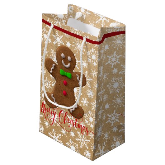 Weihnachtsgingerbrot auf Papiertüte aussehen Kleine Geschenktüte (Rückseite Schrägansicht)
