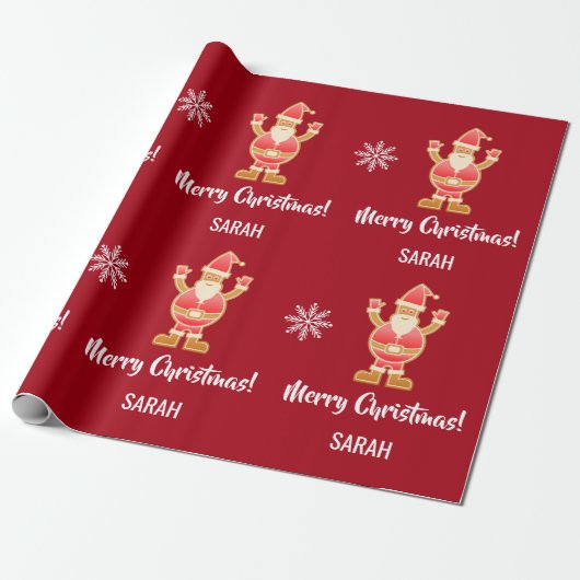 Weihnachtsgingerbrot Brown Santa Personalize Name Geschenkpapier (Ungerollt)
