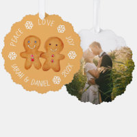 Weihnachtsgingerbrot Couple Foto Schneeflocken Nie