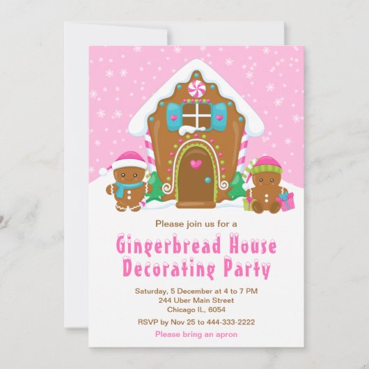 Weihnachtsgingerbrot Dekorieren Party Hellrosa Einladung (Vorderseite)